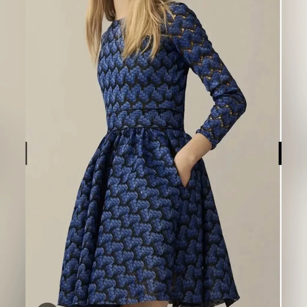 *SOLD* Maje Blue A-Line Bishop Sleeve Dress - Picture 2 of 9
